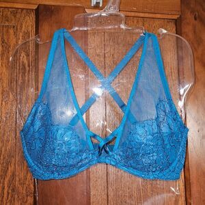 Victoria’s Secret Blue Bralette 34D | Criss-Cross, Unlined, Sexy Support